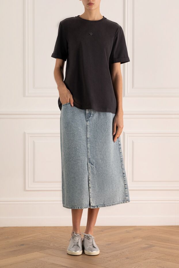 Lorena Antoniazzi basic grey cotton t-shirt with star decoration on the chest 163429 - photo 2