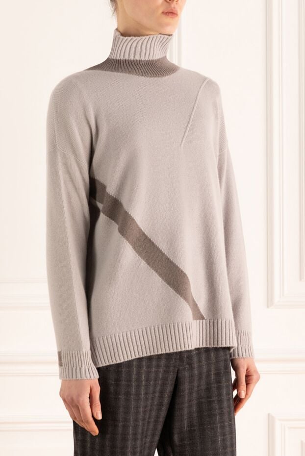 Lorena Antoniazzi wool jumper with a high collar and a graphic insert in beige and brown tones 163432 - photo 3