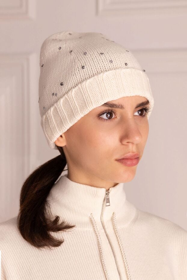 Lorena Antoniazzi white beanie hat for women with sequins 163506 - photo 2