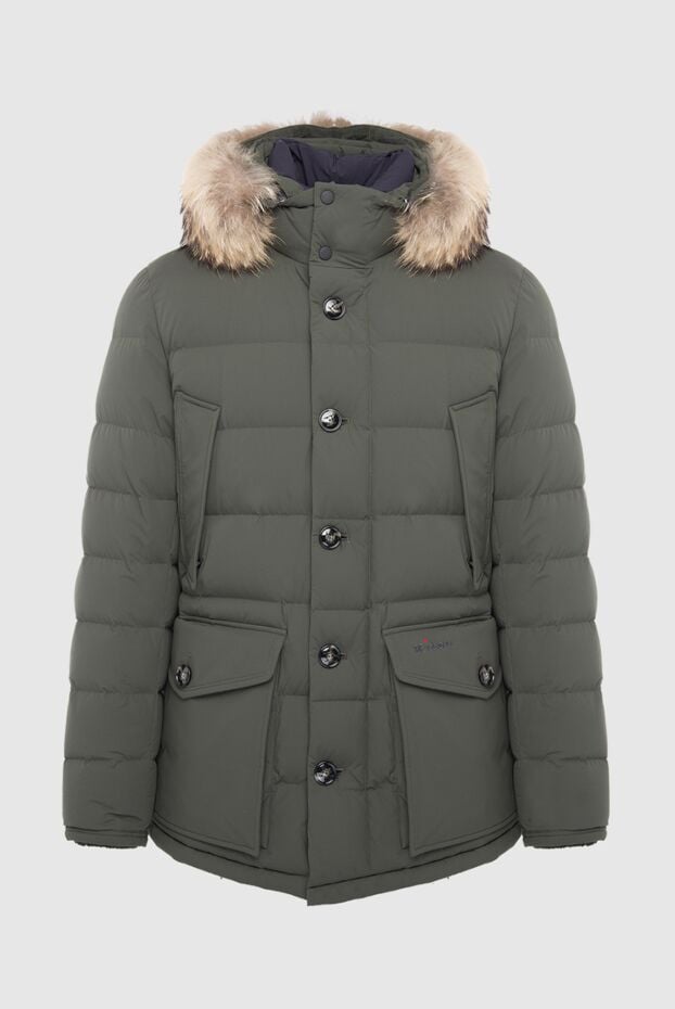 Kiton men's olive down jacket with fur trim on the hood and patch pockets 163553 - photo 1