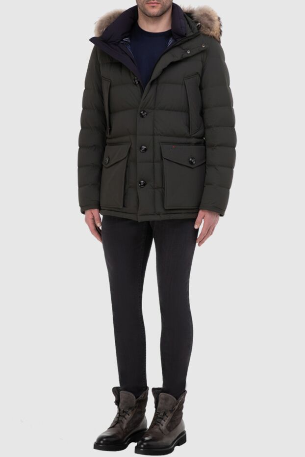 Kiton men's olive down jacket with fur trim on the hood and patch pockets 163553 - photo 3