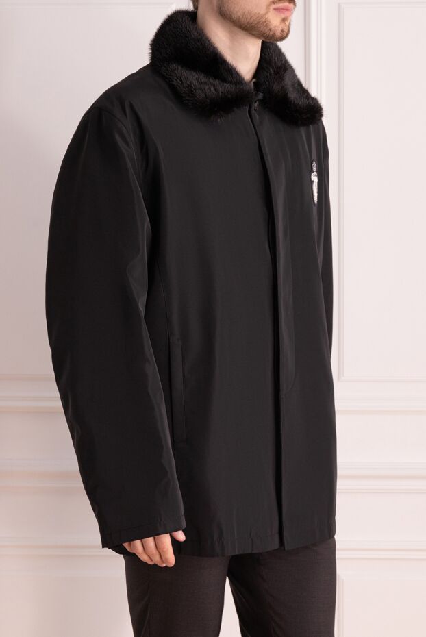 Billionaire men's black coat-jacket with fur collar 163611 - photo 3