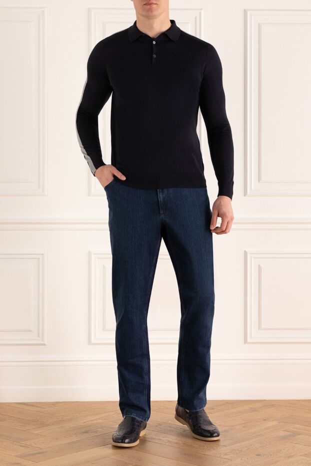 Panicale мужские поло с длинным рукавом из шерсти и шёлка синее мужское купить с ценами и фото 163616 - фото 2