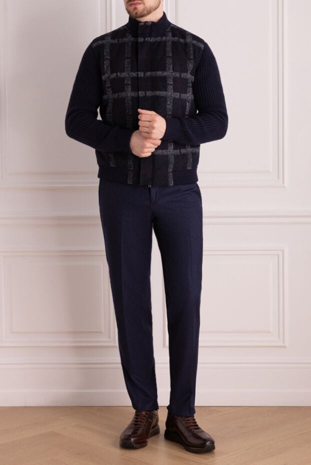Panicale cardigan for men made of wool, polyester, silk and cashmere blue 163636 - photo 2