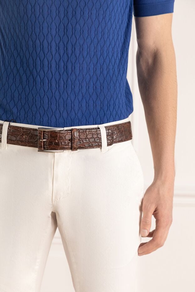 Tardini brown embossed textured crocodile leather belt for men 163700 - photo 2