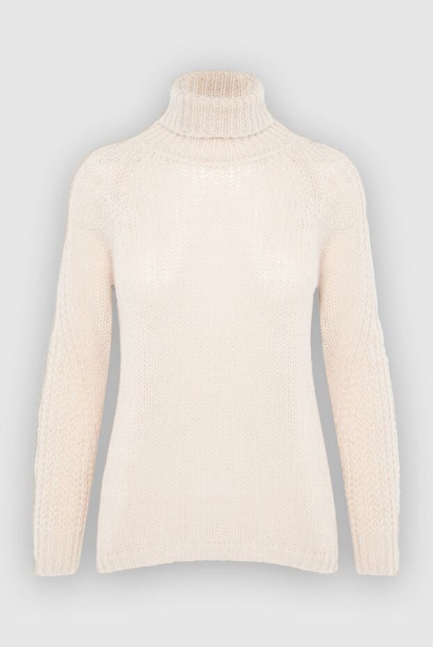 Milky jumper with large knit with a high neck and raglan sleeves - photo 1