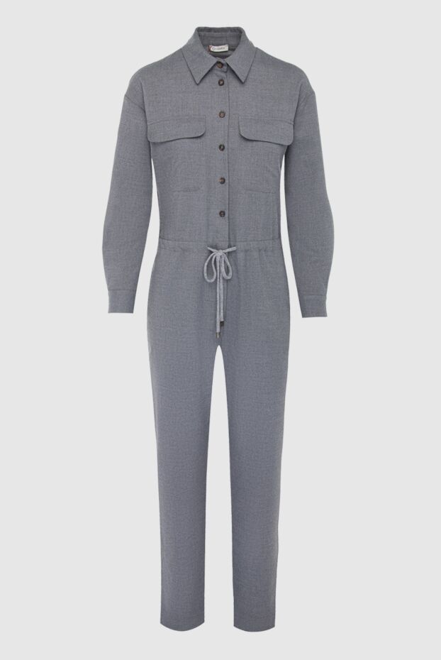 Women's gray jumpsuit with long sleeves and a drawstring belt - photo 1