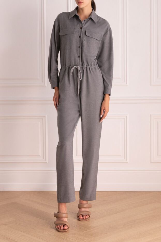 Women's gray jumpsuit with long sleeves and a drawstring belt - photo 2