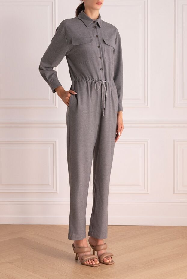 Cappellini women's gray jumpsuit with long sleeves and a drawstring belt 163736 - photo 3