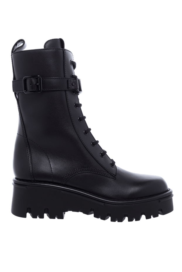 Valentino women's high black leather boots with a strap and logo 163771 - photo 1