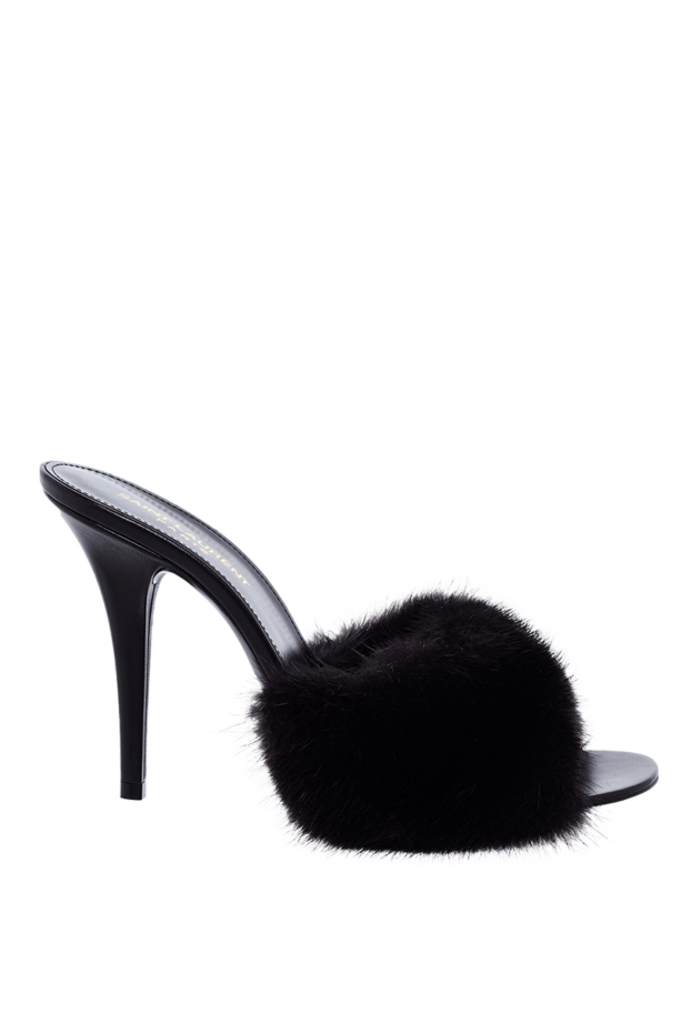 Saint Laurent women's black leather mules with fur and high heels 163800 - photo 1