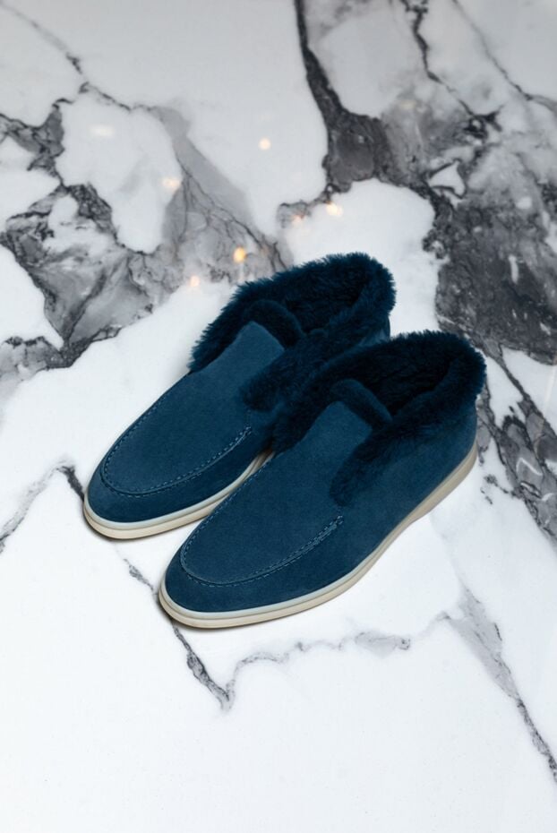 Loro Piana loafers women's classic nubuck and fur blue 163803 - photo 2