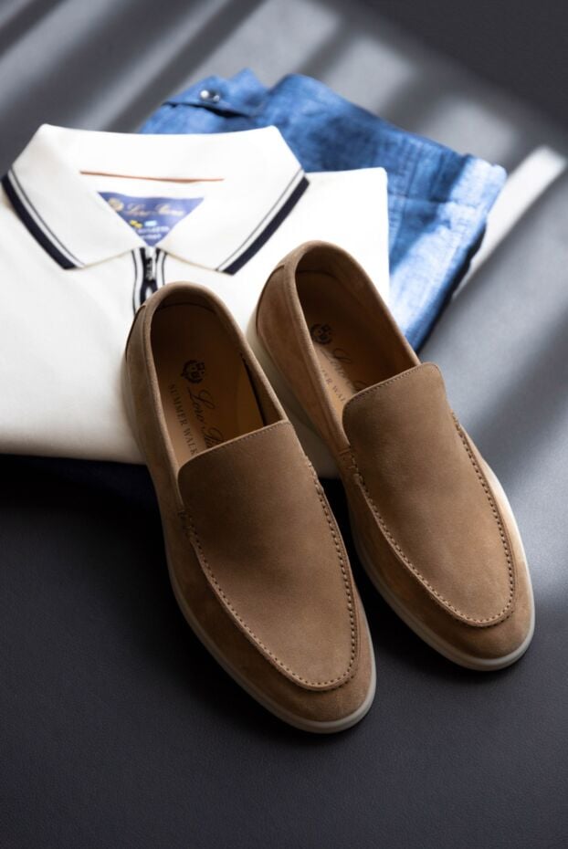 Loro Piana nubuck beige men's loafers with light soles 163806 - photo 2