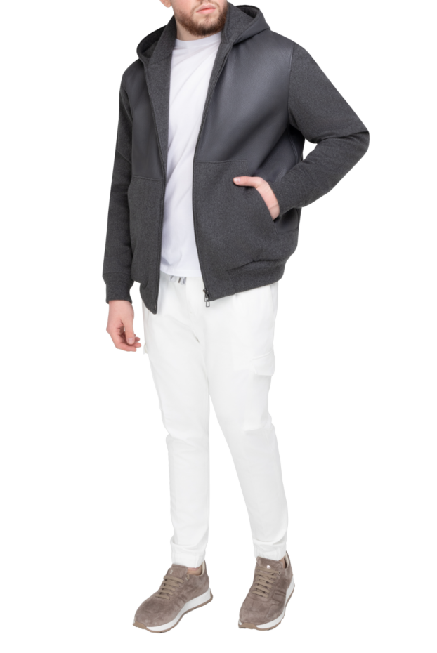 Loro Piana gray men's cashmere and genuine leather jacket 163837 - photo 2