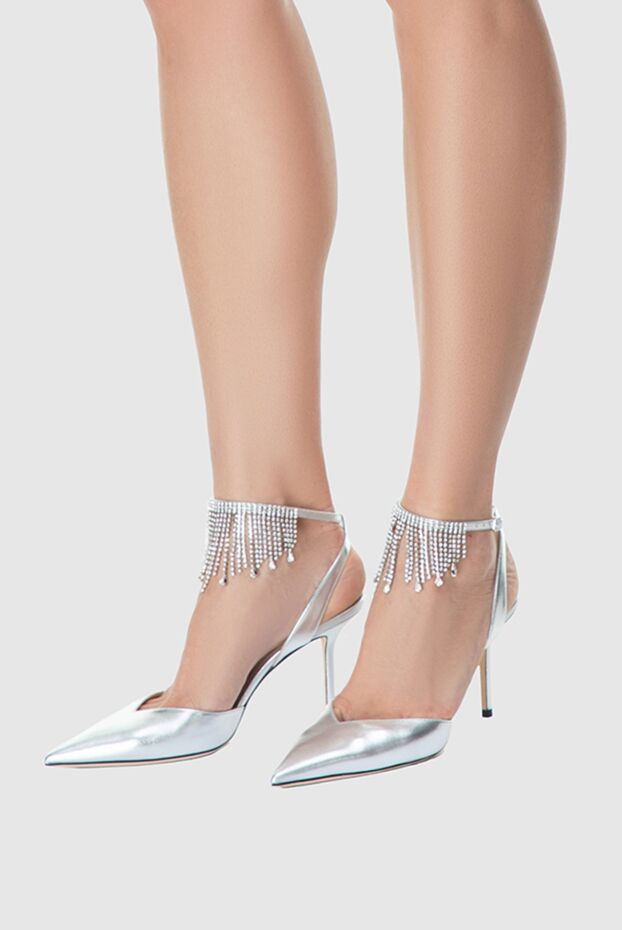 Jimmy Choo босоножки женские серые кожаные с бахромой-кристаллами 163898 - фото 3