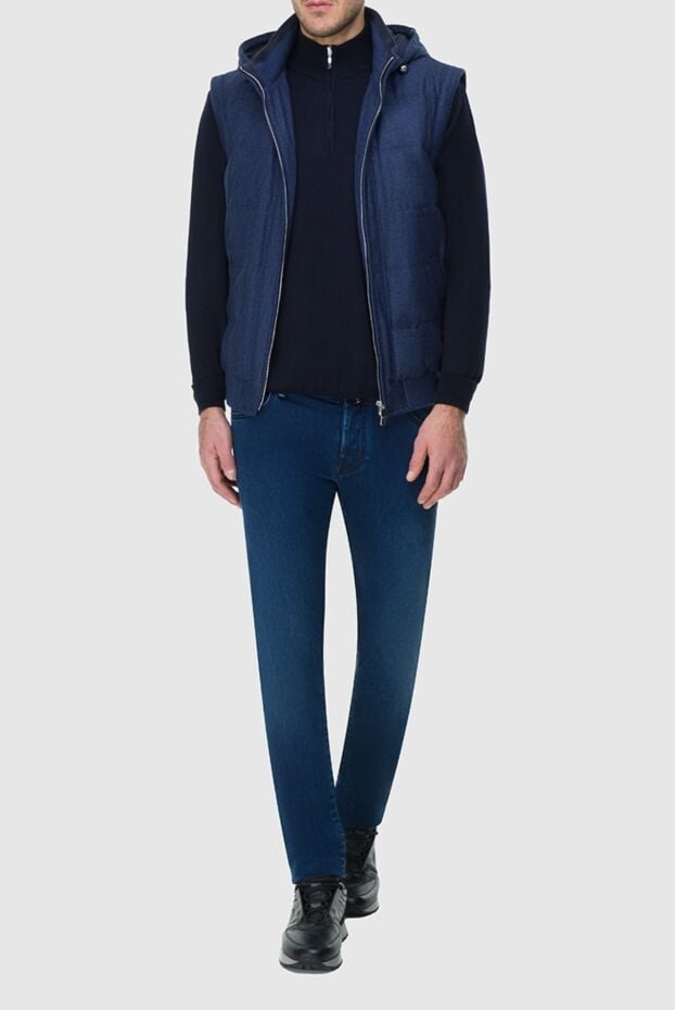 Enrico Mandelli men's wool vest with zip and hood in blue 163948 - photo 2