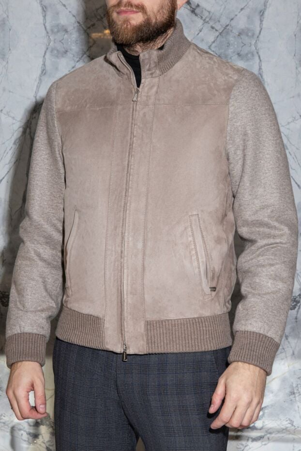 Enrico Mandelli men's beige bomber jacket made of genuine beige suede 163952 - photo 2