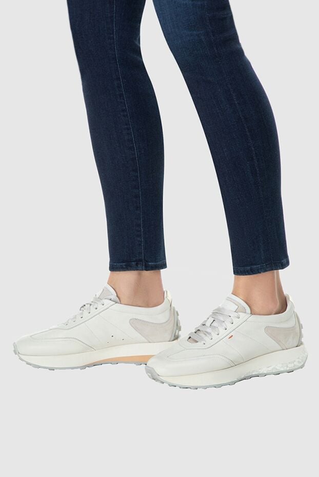 Santoni кроссовки женские кожаные на массивной платформе белые 163980 - фото 2