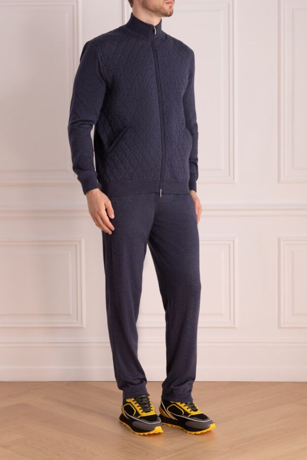 Cesare di Napoli mens blue wool tracksuit with stand-up collar and quilted texture 164032 - photo 3