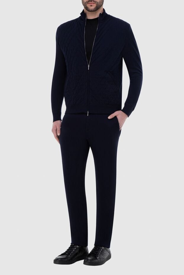 Cesare di Napoli mens black wool tracksuit with stand-up collar and quilted texture 164036 - photo 2