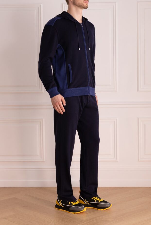 Cesare di Napoli mens blue wool tracksuit with hood and contrast trim 164038 - photo 3