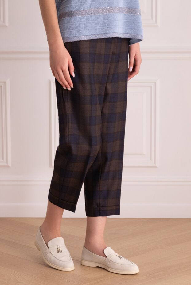 Peserico women's brown checkered pants with a gray belt 164058 - photo 3