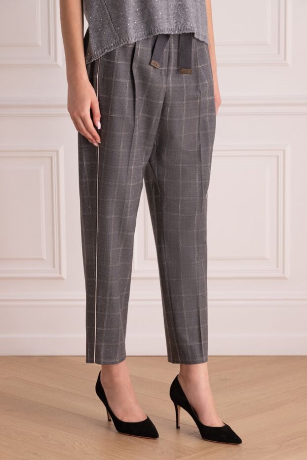 Peserico women's gray checkered pants with a blue belt 164059 - photo 3