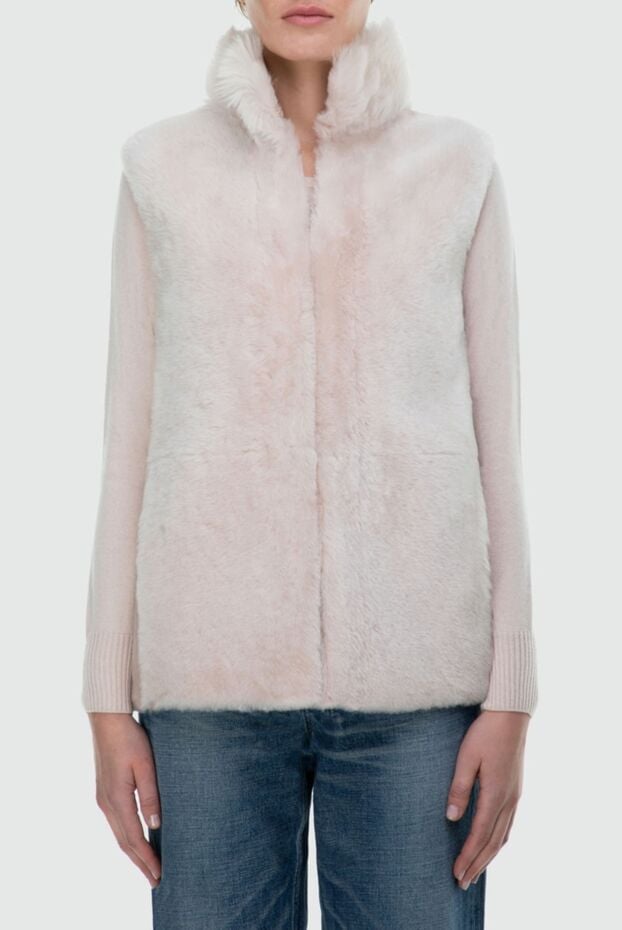 Peserico women's light-colored vest made of natural fur with a stand-up collar 164064 - photo 3