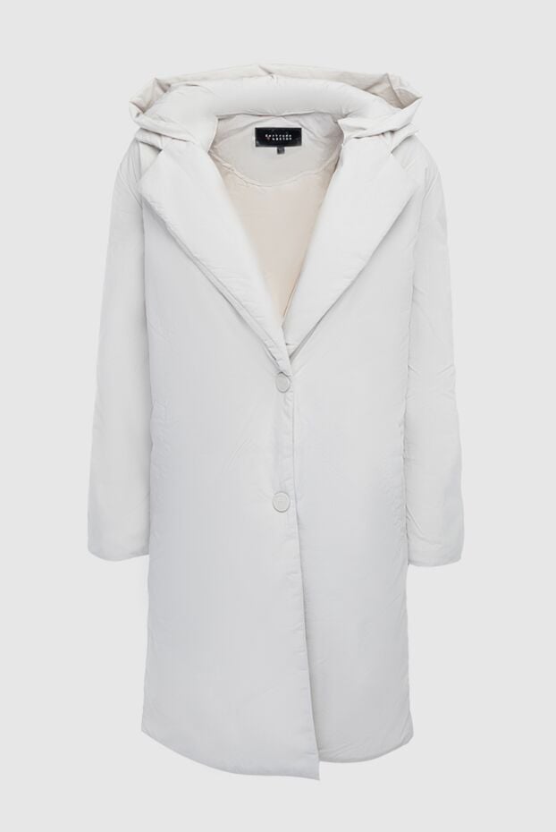 Women's white elongated down jacket with a hood and hidden fastener - photo 1