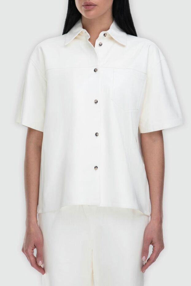 Fleur de Paris women's leather shirt with pocket and short sleeves white 164133 - photo 3