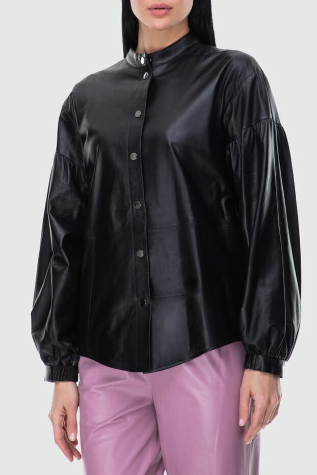 Fleur de Paris black leather shirt jacket with voluminous sleeves women's 164134 - photo 3