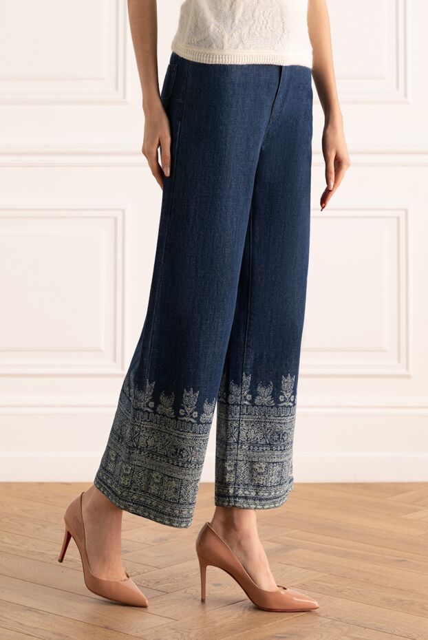 Dior women's flared jeans, dark blue, with embroidery along the edge and cropped length 164173 - photo 3