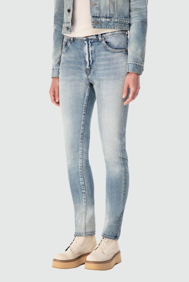 Saint Laurent light blue women's skinny jeans with distressed effect 164198 - photo 3