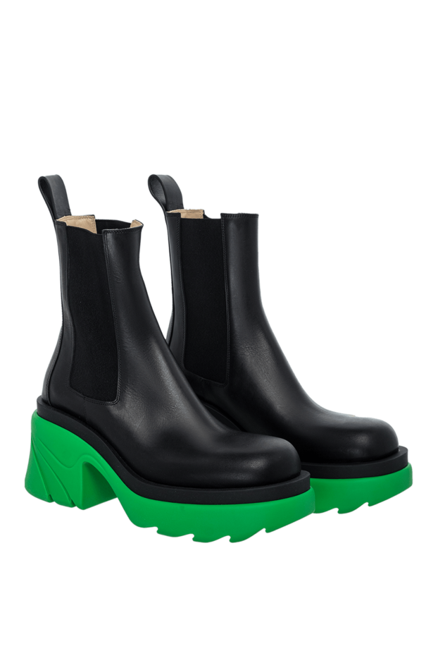 Bottega Veneta women's black leather boots with a bright green sole 164218 - photo 3