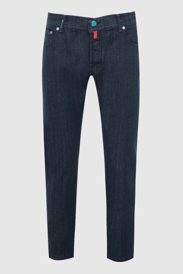 Kiton men's dark blue jeans with contrast turquoise button 164232 - photo 1