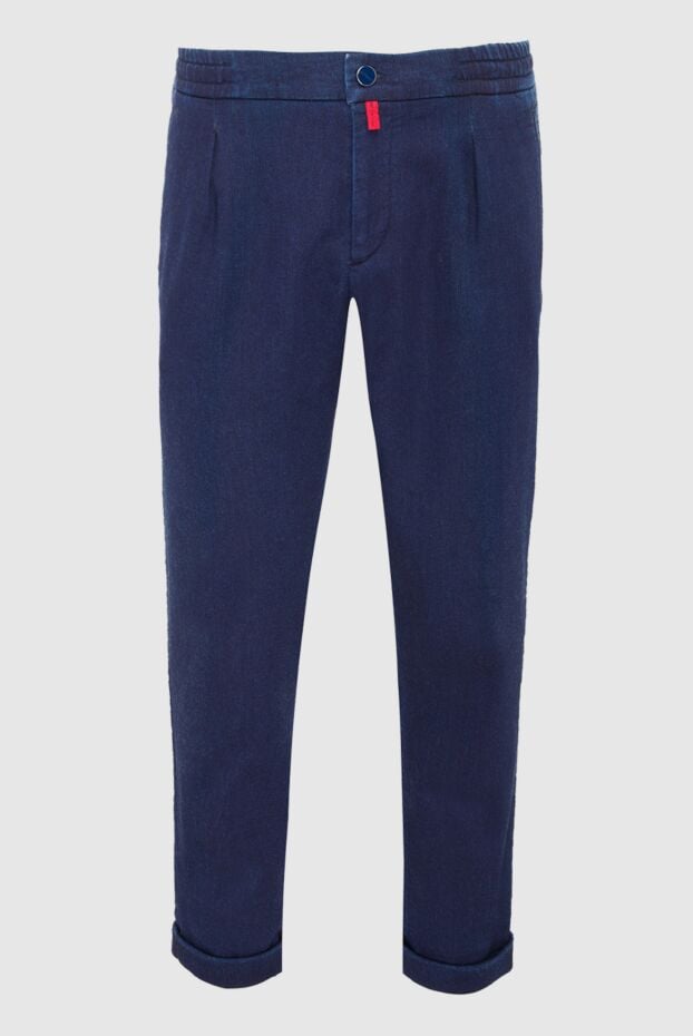 Kiton slim fit blue denim jeans with pleats and elastic waistband 164233 - photo 1