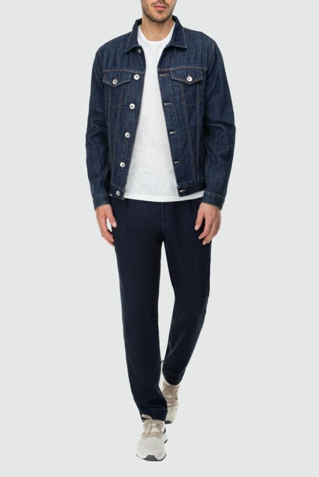 Kiton slim fit blue denim jeans with pleats and elastic waistband 164233 - photo 2