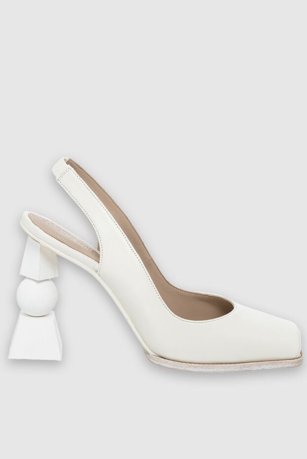 Women's white leather shoes with a geometric heel - photo 1