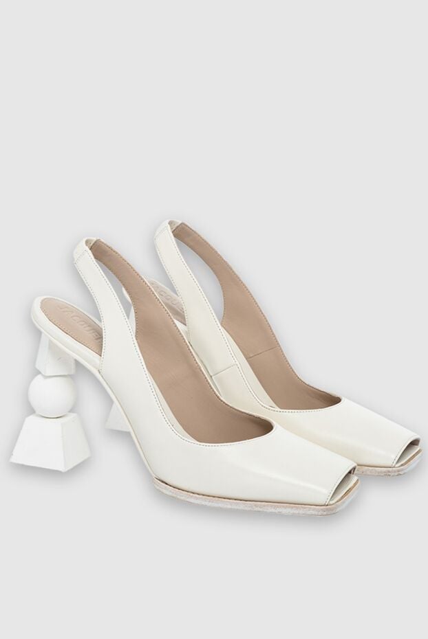 Jacquemus women's white leather shoes with a geometric heel 164243 - photo 3