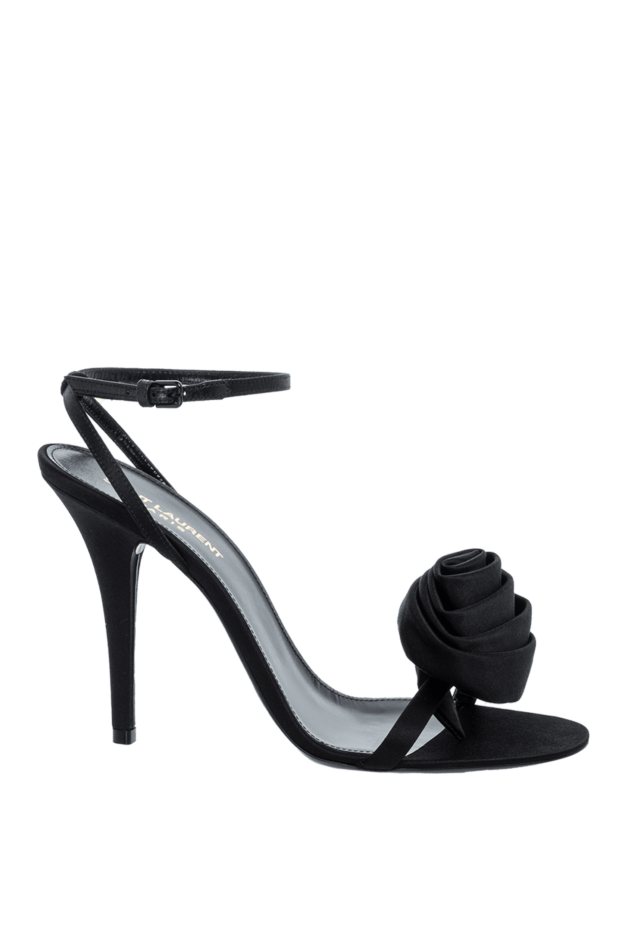 Saint Laurent women's black leather sandals with a rose 164355 - photo 1
