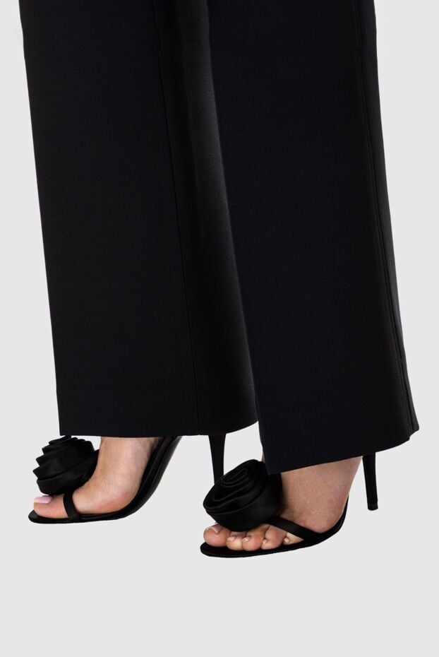 Saint Laurent women's black leather sandals with a rose 164355 - photo 2