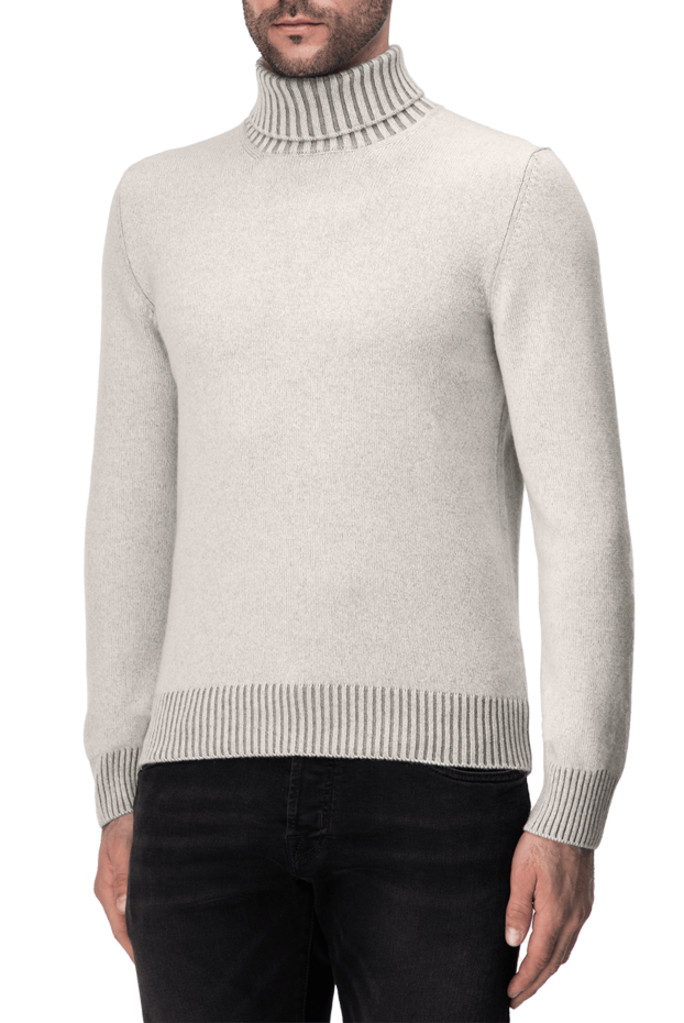 Gran Sasso grey cashmere turtleneck with contrast trimmed edges for men 164438 - photo 3