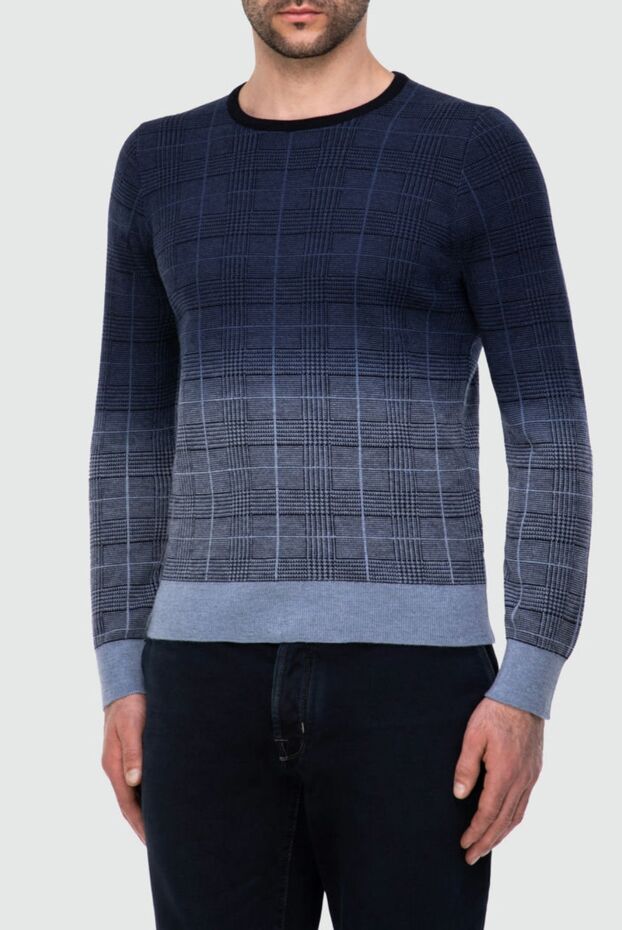 Gran Sasso blue gradient wool jumper with check pattern for men 164444 - photo 3