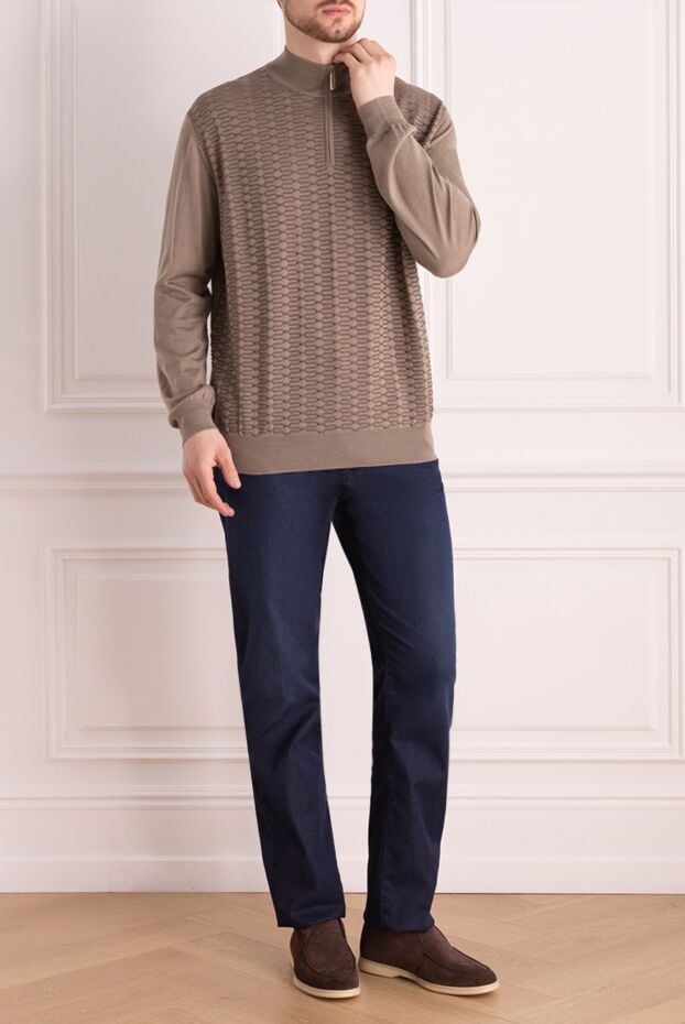 Men's knitted trouser with a short zipper in beige - photo 2