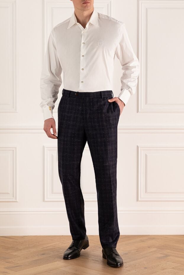PT01 (Pantaloni Torino) клетчатые брюки мужские синие из натуральной шерсти на каждый день 164575 - фото 2