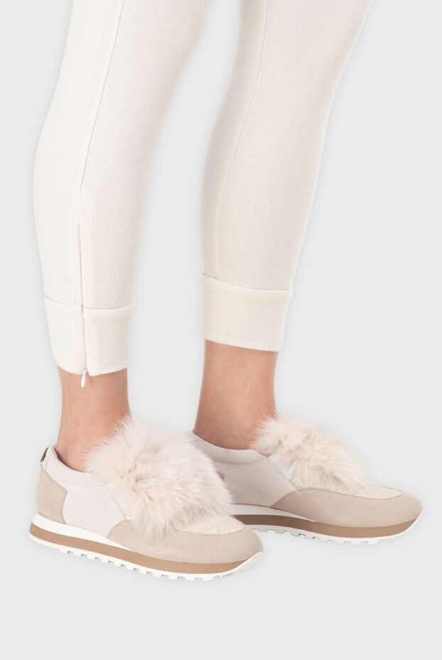 Peserico women's sneakers in beige with decorative fur 164609 - photo 3