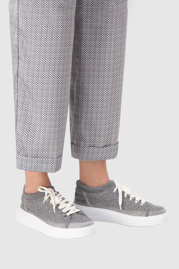 Peserico women's sneakers with a textured surface and a white sole in gray 164611 - photo 2