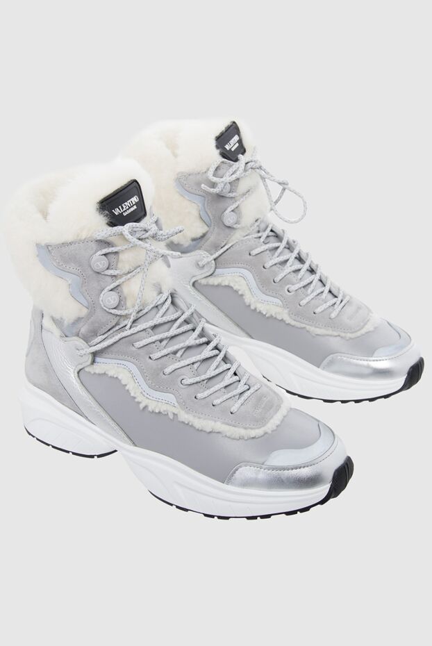 Valentino women's gray sneakers-boots made of leather and fur 164616 - photo 3