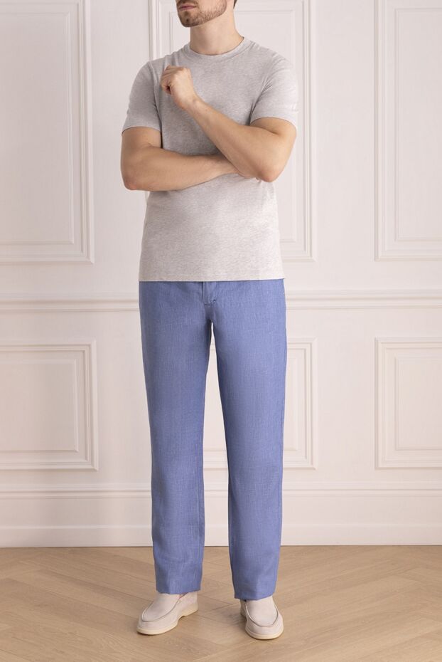 Zilli man men's blue linen trousers buy with prices and photos 164674 - photo 2