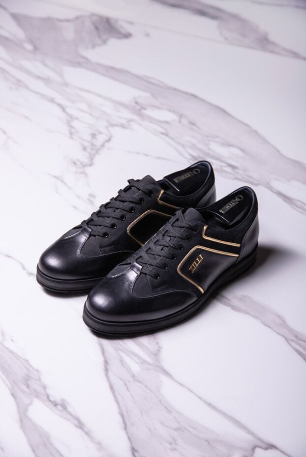 Zilli black leather sneakers with gold trim and logo 164682 - photo 2